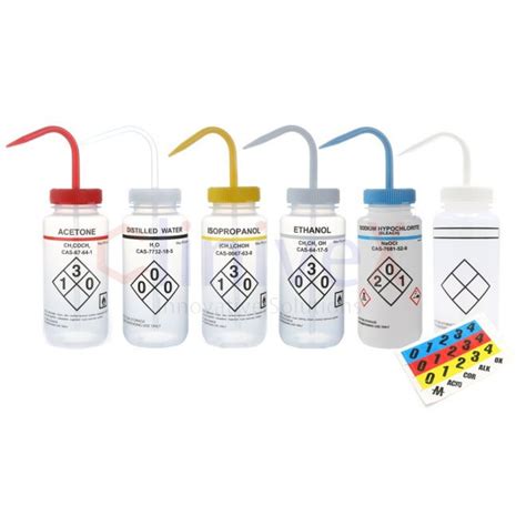 Wash Bottles Safety Labeled Self Venting Wide Mouth Ml Assorted