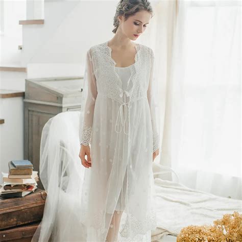 Robes Set 2018 Nightgown Sleepshirts Lace Cotton Bathrobe Sets Sexy