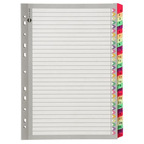 Marbig Dividers Manilla Plastic Fluoro Tab A4 White Numbered 31 Tab Winc