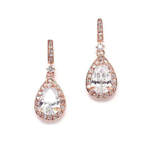 Rose Gold Cubic Zirconia Drop Bridal Earrings Bridal Earrings Bridal