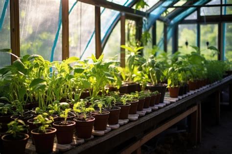 Plántulas de plantas tradicionales en un invernadero Foto Premium