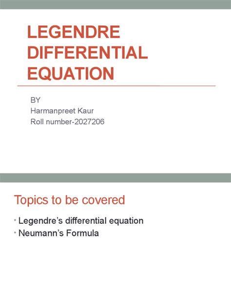 Legendre Differential Equation | PDF