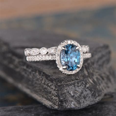 Rose Gold London Blue Topaz Engagement Ring Bridal Set Diamond Etsy