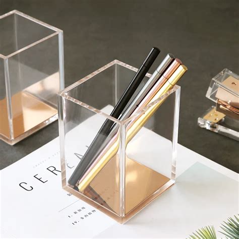 Luxury Desk Organizer Transparent Acryl Pencil Pen Container Gold Pens