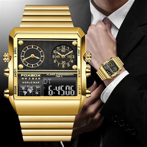 Foxbox New Top Brand Luxury Fashion Men Watches Gold Stainless