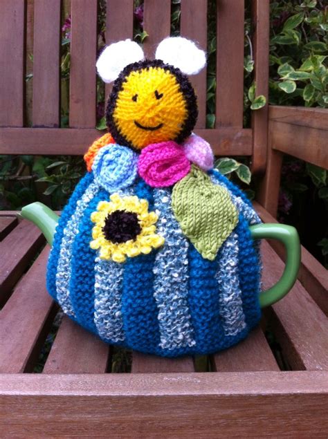 Bumble Bee And Flowers Tea Cosy Knit Tea Cozy Tea Cosy Bumble Bee Art