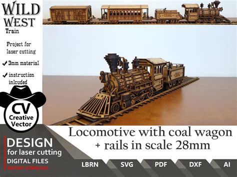 Laser Cut Files Wild West Locomotive With Coal Wagon Rails SVG Dxf ...