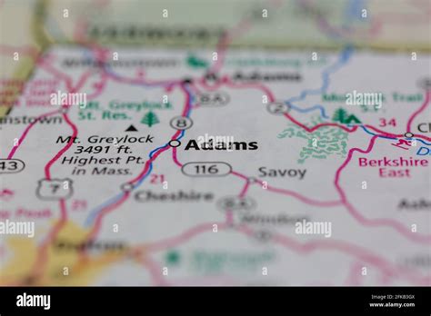 adams massachusetts usa shown geography map road map stock