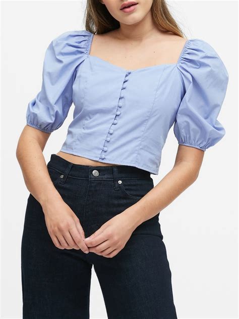 Puff Sleeve Cropped Top In 2020 Puff Sleeve Cropped Flare Jeans