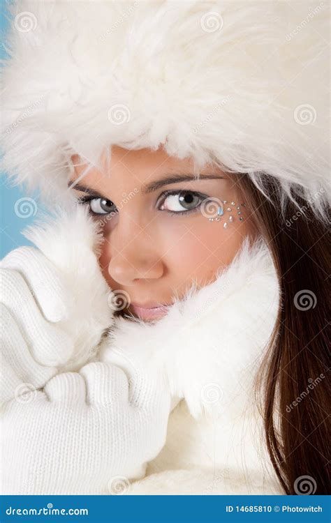 Winter woman with fur hat stock photo. Image of laugh - 14685810