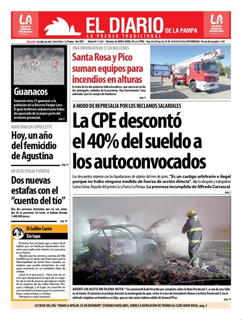 Tapa De El Diario En Papel Miércoles 05 De Julio De 2023 El Diario