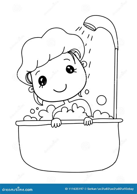 Cartoon Cute Bathing Child Girl White Background Cartoon Illustration