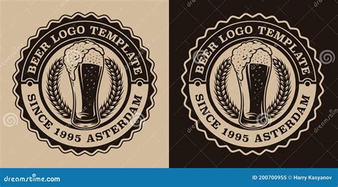 A Black and White Vintage Beer Emblem with a Glass of Beer Stock Vector ...