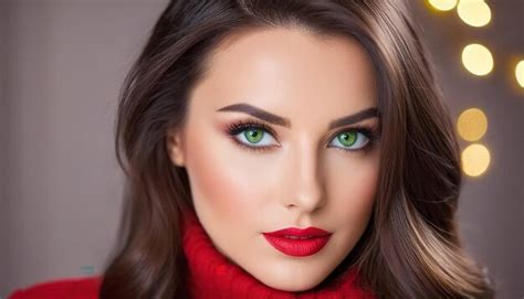 Premium Photo Christmas Portrait Beautiful Brunette Woman Green Eyes
