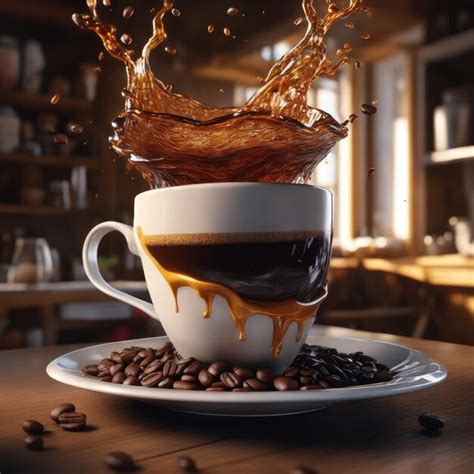 Premium Photo A Cup Of Coffee With Splashes On The Bar