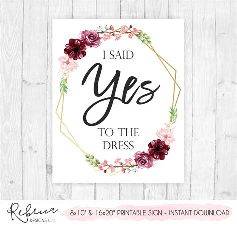 Yes To The Dress Signs Printable Set Say Yes To The Dress Etsy