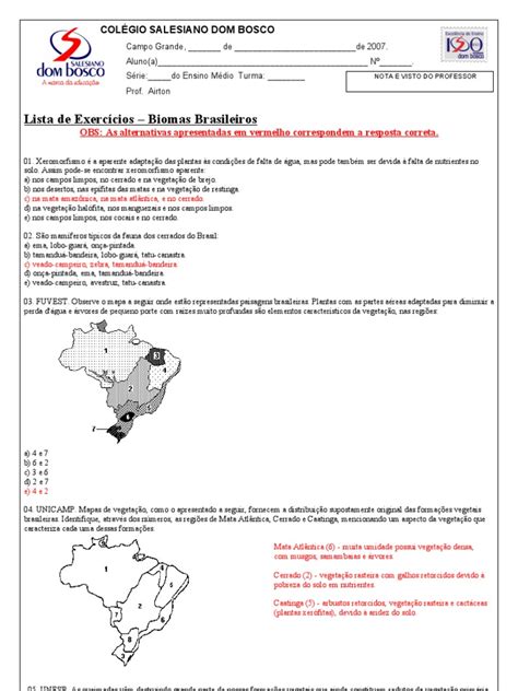 Exercícios Biomas Brasileiros 7 Ano Ciências Na Pele - Exercícios sobre Biomas Brasileiros 7º Ano | PDF | Florestas | Floresta ...