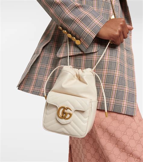 Gg Marmont Mini Leather Bucket Bag In White Gucci Mytheresa