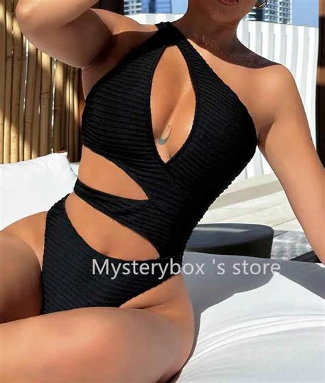 Luxury Designer One Piece Textured Bikini Set Solid Color Solid Color With Steel Strap Holder