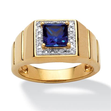 Mens 1 Tcw Square Cut Blue Created Sapphire 18k Gold Over Sterling