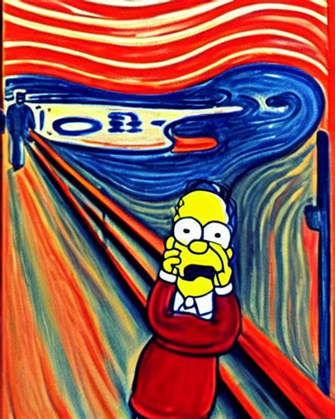 KREA AI - a painting of homer simpson in the scream by edvar...