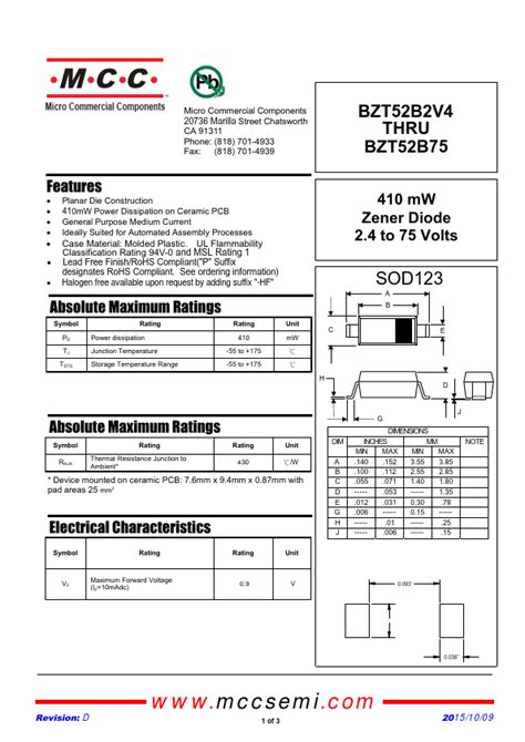 BZT52B4V7 Datasheet Zener Diode