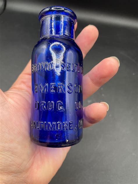 Vintage Cobalt Blue Glass Bottle Bromo Seltzer Emerson Drug Co