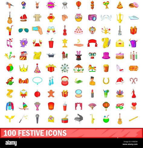 Festive Icons Set In Cartoon Style For Any Design Vector