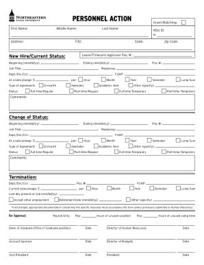 Fillable Online Northeastern State University Personnel Action Form