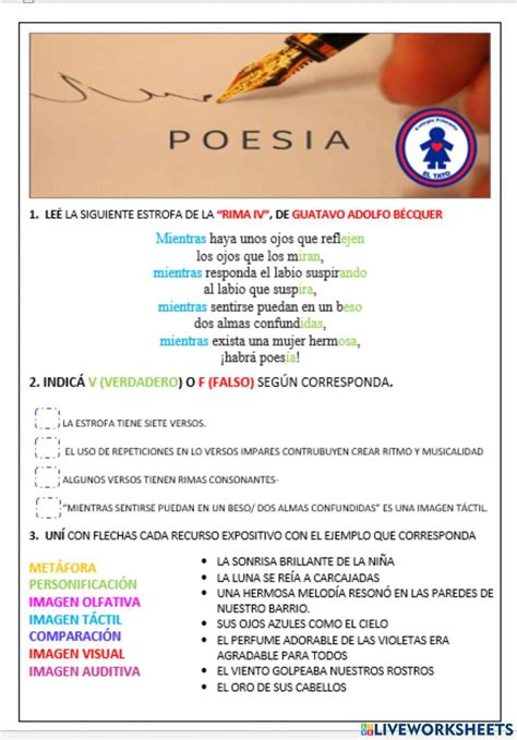 La Poesía Interactive Activity For Quinto De Primaria Live Worksheets