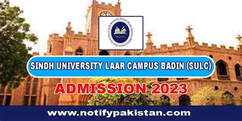 Sindh University Laar Campus Badin (SULC) admission 2023 - Notify Pakistan