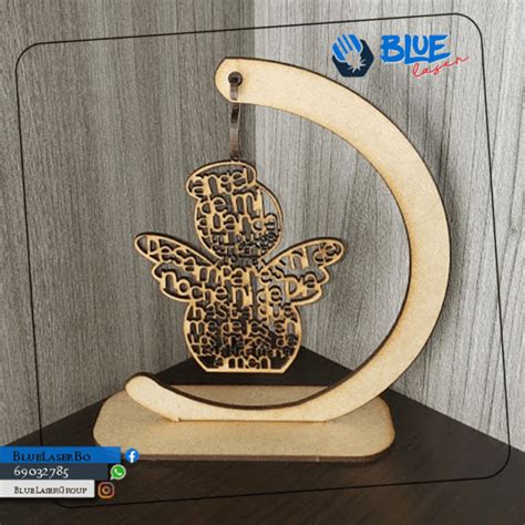 Recuerdo Angel De La Guarda Colgante Mdf Natural Docena Blue