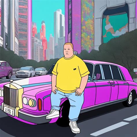 Bobby Hill Holding Lean Wearing Nike In Fornt Of A Rolls Royce