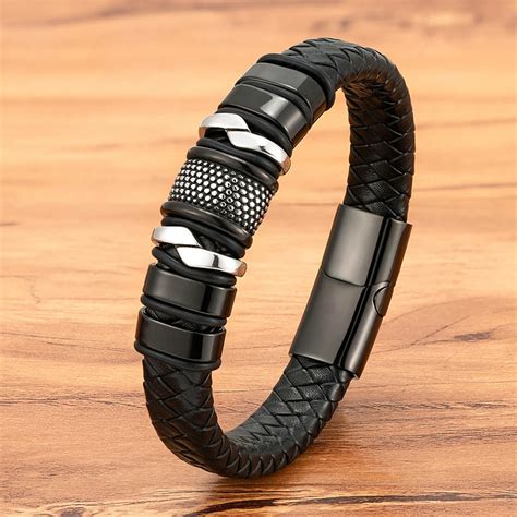 Xqni Fashion Braided Rope Wrap Black Leather Bracelets For Men Classic