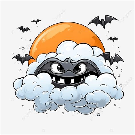 Halloween Pumpkins Cartoons Clouds Eye And Bat Hanging Design Holiday