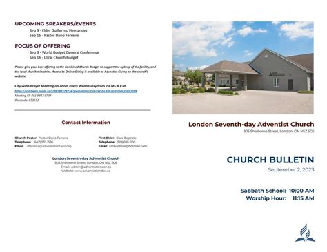 Church Bulletin - September 2, 2023 - London Seventh-day Adventist Church