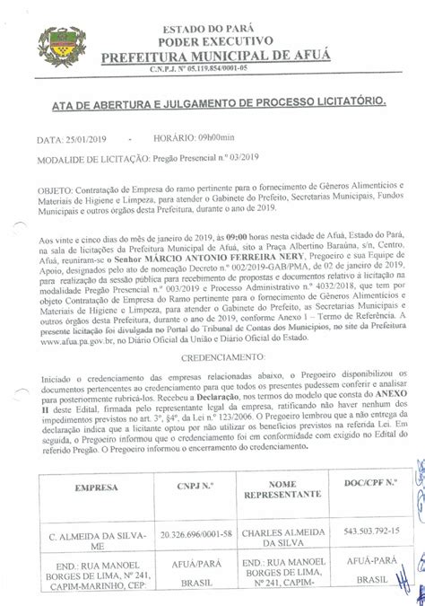 Ata E Planilha De Julgamento Prefeitura Municipal De Afu Pa