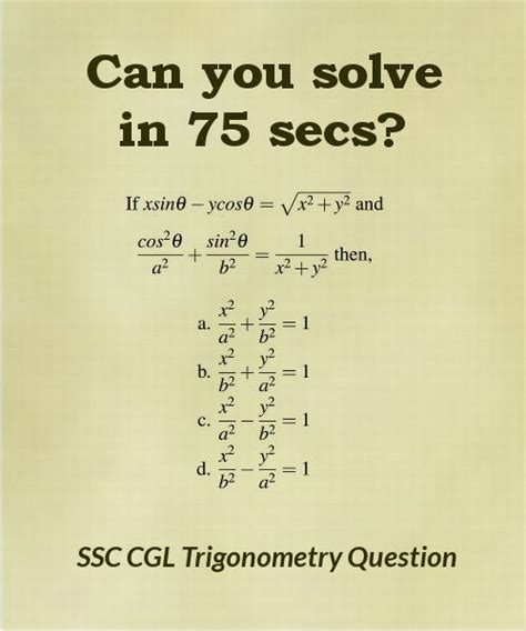 SSC CGL Level Question Set 2 Trigonometry Trigonometry Math Methods