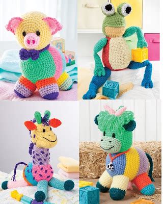 cuddly stuffed patchwork animals  crochet  scrap yarn