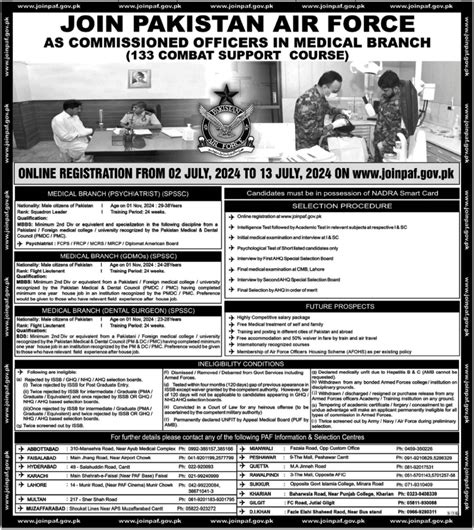 Pakistan Air Force Paf Jobs As Commissioned Officers