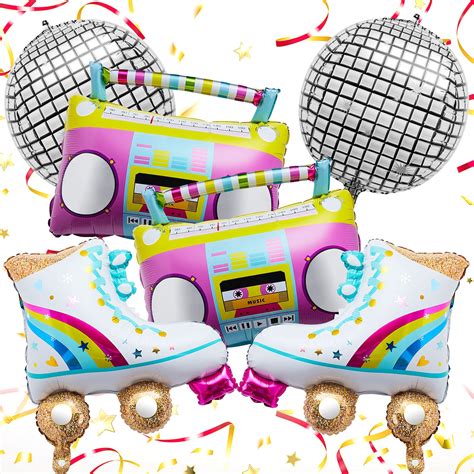 Buy 6 Pieces Roller Skate Balloon Boom Box 80s 90s 22 Inch Disco Foil