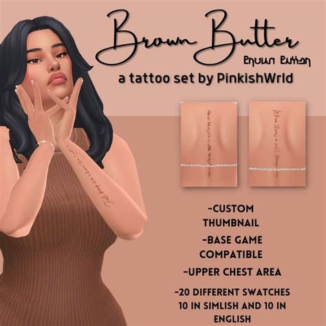 Brown Butter Tattoos By Pinkishwrld Pinkishwrld The Sims 4 Skin Sims 4 Tattoos Sims Hair