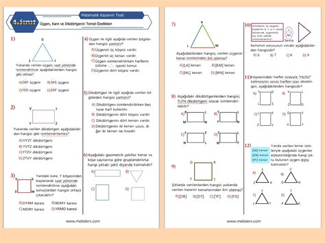 4 Sınıf Matematik Üçgen Kare Ve Dikdörtgenin Temel Özellikleri