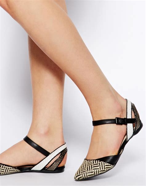 Aldo Black Flat Pointed Ankle Strap Shoes Lyst