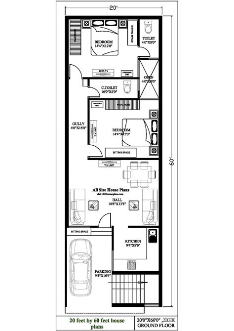 20 Feet By 60 Feet House Plans Free Top 2 20x60 House Plan