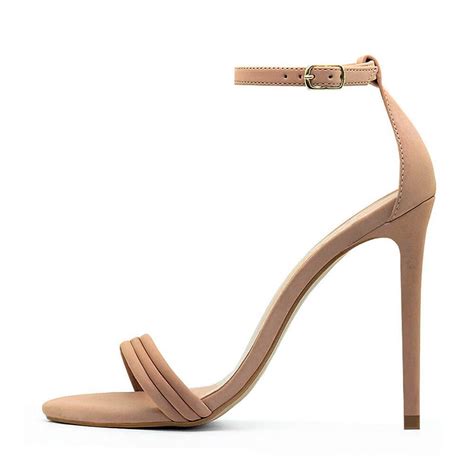 Sandália Royalz Nobuck Victória Salto Alto Fino Tira Nude Escuro Bege
