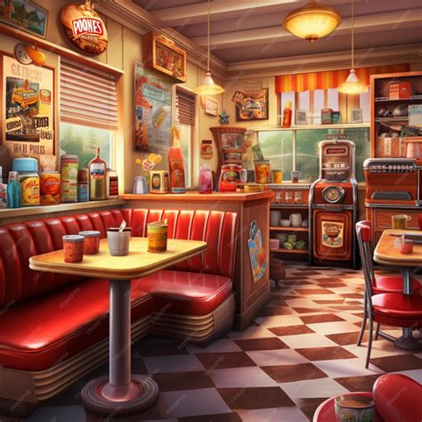 Premium AI Image | there is a cartoon diner with a checkered floor and ...