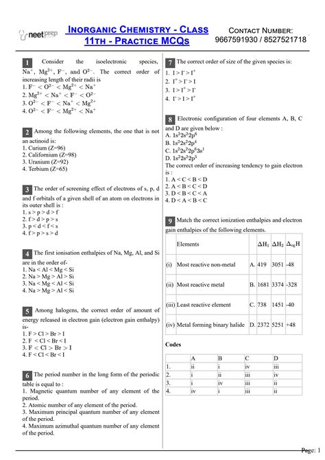 SOLUTION Inorganic Chemistry Class 11th Practice Mcqs Studypool