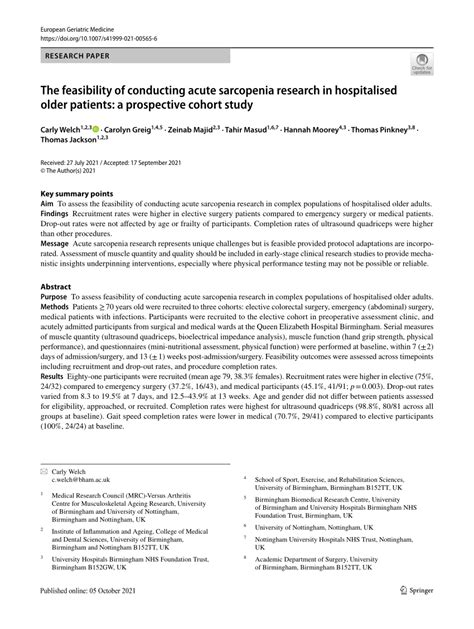 PDF The Feasibility Of Conducting Acute Sarcopenia Research In