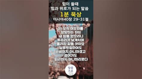 1분 묵상 힘들 때 힘과 위로가 되는 말씀 이사야 40장 하루말씀 위로 성경암송 하루성경 말씀묵상 성경 성경읽기 Youtube